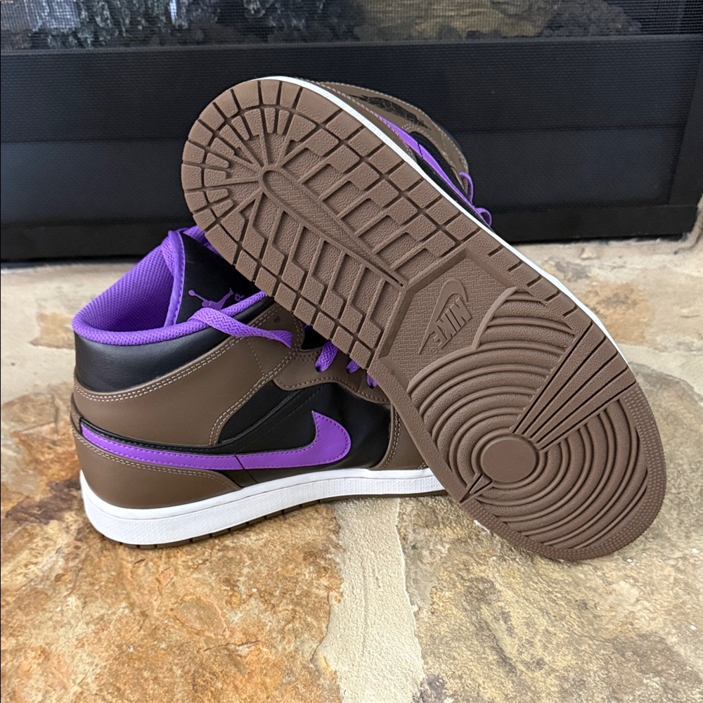 Jordan 1 Mids Brown and Purple High-Top Sneakers